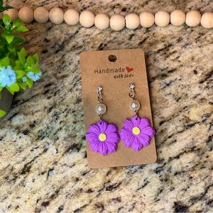 Purple Flower Pearl Dangle Earrings